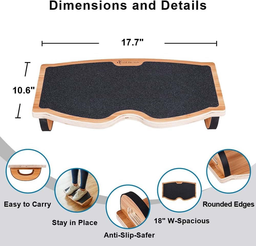 StrongTek Ergonomic Wood Foot Rest for Enhanced Circulation & Comfort, 350lbs Capacity, Rocker Balance Board for Standing Desks, Non-Slip, No Assembly, 18" Wide - Ideal for Office/HOM