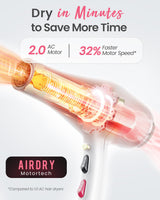 Dekuri Professional Ionic Hair Dryer AC Motor Fast Drying Salon Blow Dryer with Diffuser, Comb, Nozzle, Concentrator, for Curly and Straight Hair, 2 Speed & 3 Heat Setting, Cool Button, White