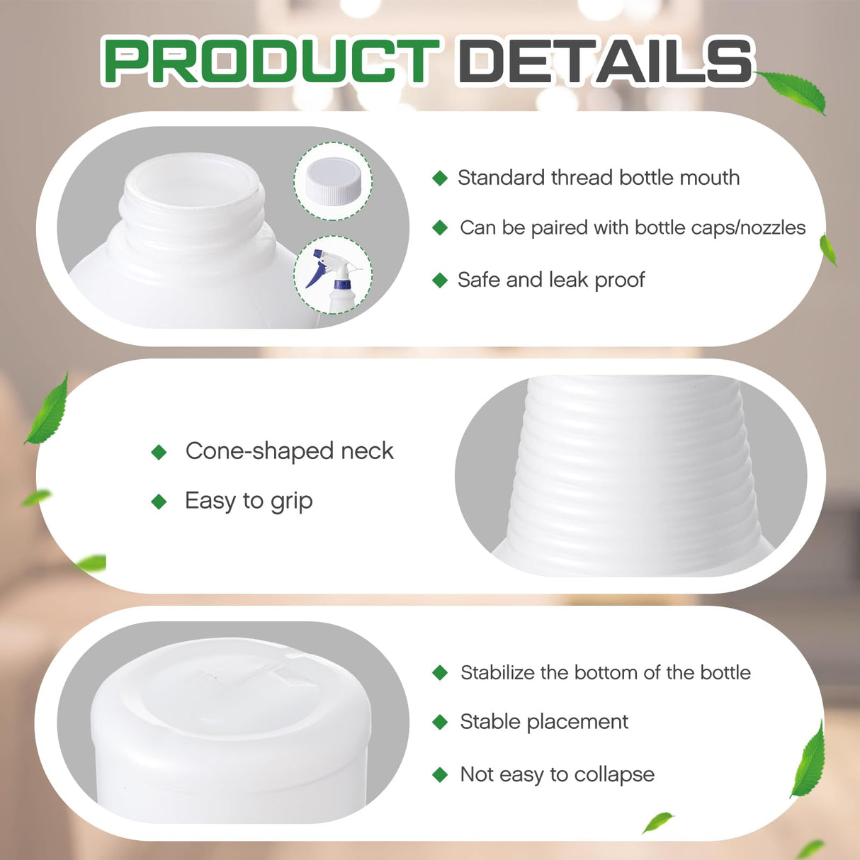 Honeydak 10 Pcs Chemical Resistant 32 oz Bottles, Commercial-grade Quality Reusable Plastic Bottle, Hdpe Plastic, Suitable for Home, Garden, Work (Nozzles Not Include)