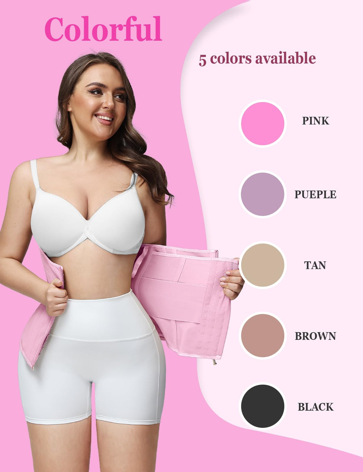 SHAPSHE Waist Trainer for Women Tummy Control Workout Waist Cincher Corset Shapewear Body Shaper with Zipper Hook Pink