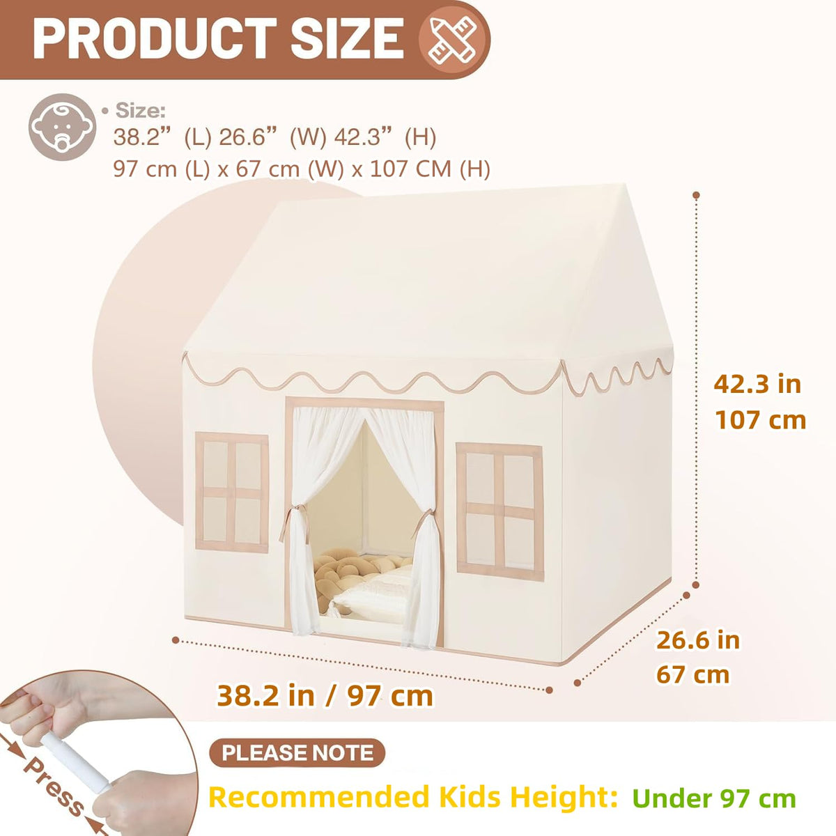 Senodeer Kids Play Tent Indoor: with Mat, Tassel Garland - Girl Tent Indoor Playhouse for Kids Toys for Boy Girl Birthday Gift