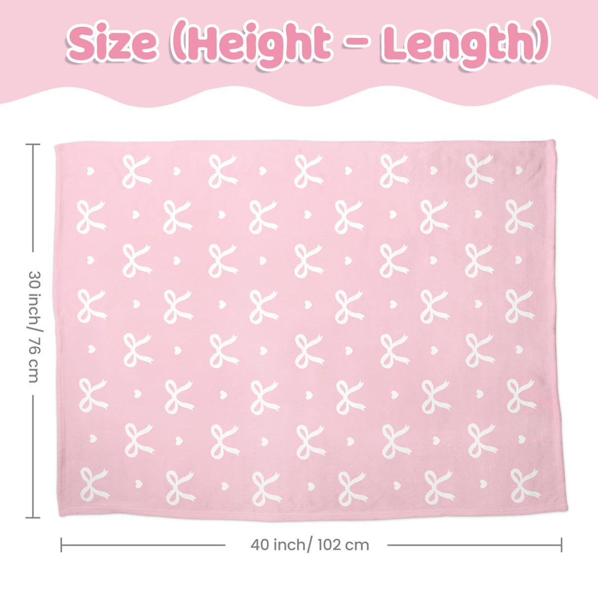 Bow Minky Baby Blanket 30 x 40 Inches for Girls, Soft Plush Receiving Blanket with Dotted Back, Gift for Toddler Newborn Infant Christmas Birthday Baby Shower