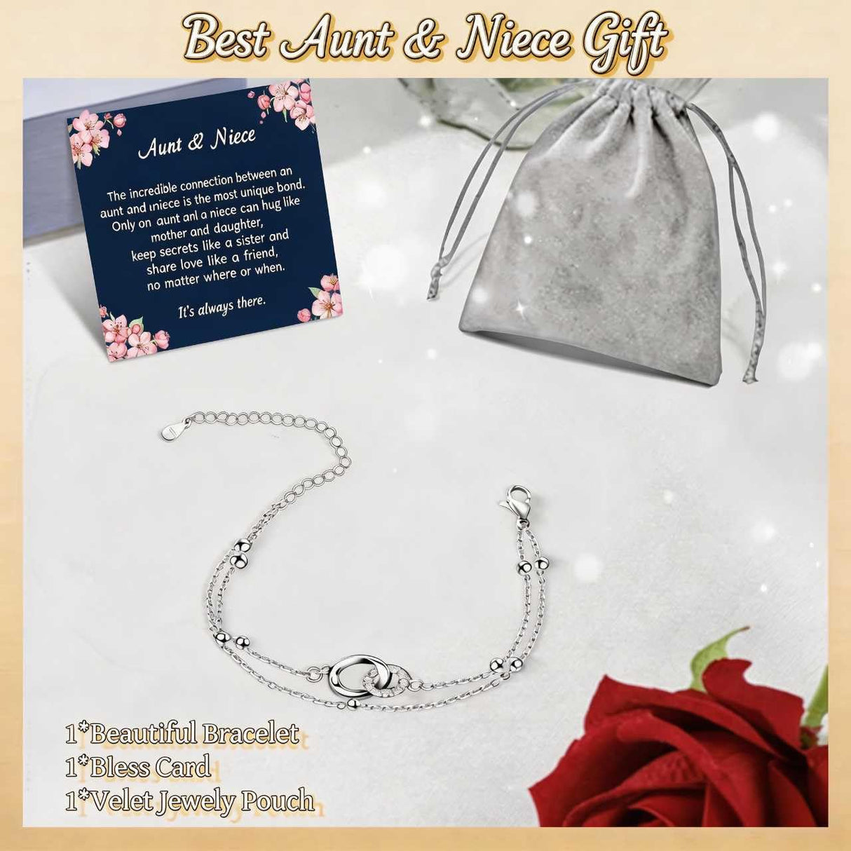 Aunt and Niece Bracelet, Interlocking Circles, Stainless Steel Gift Set