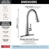 Delta Faucet Essa Touchless Kitchen Faucet with Touch Technology, Brushed Nickel Kitchen Sink Faucet with Pull Down Sprayer, Arctic Stainless 9113TL-AR-DST