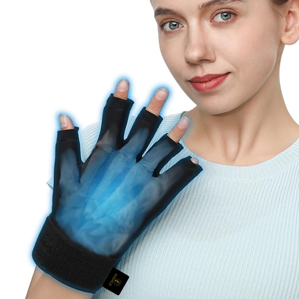 highco Compression Hand Ice Pack Glove for Arthritis Pain Relief,Adjustable Wrist Strap Ice Pack Wrap for Hand and Fingers,Cooling Ice Packs Glove for Women and Men,Tendonitis, Swelling,Black