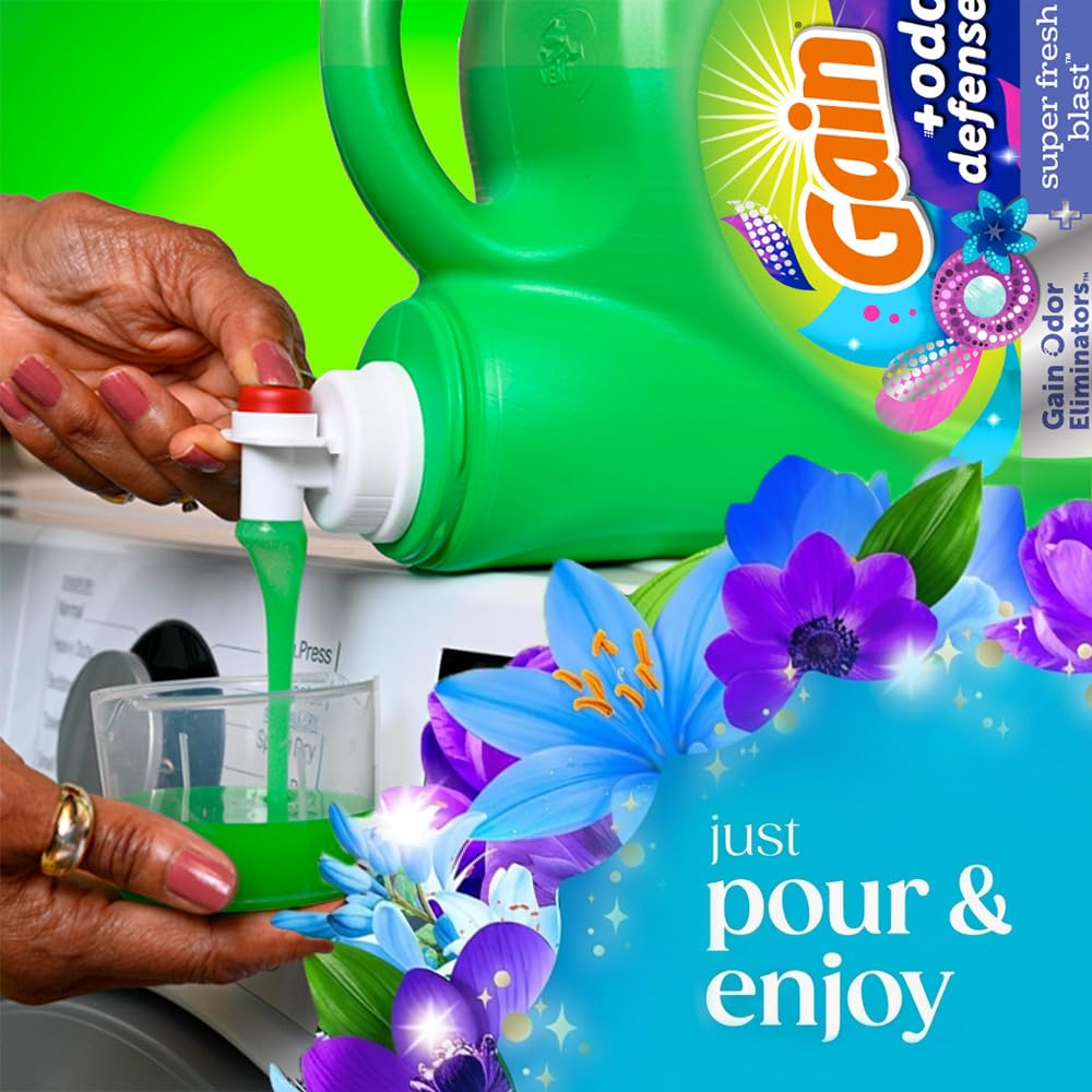 Gain Odor Defense Liquid Laundry Detergent, Super Fresh Blast Scent, 194 fl oz, 134 Loads, 2 in 1, Laundry Detergent Liquid Soap, HE Compatible