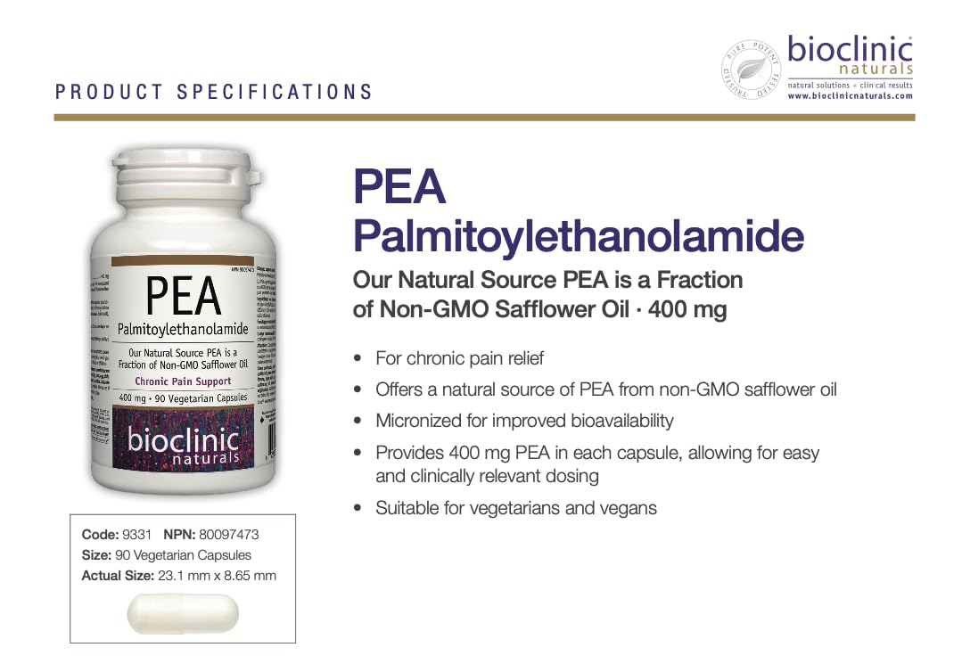 Bioclinic Naturals Pea Palmitoylethanolamide 400 mg 90 Vegetarian Capsules