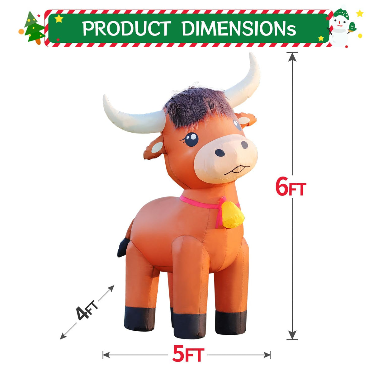 DomKom 6FT Highland Cow Inflatables Christmas Spring, Farm Ranch Blow up Animals Cute Highlander Cattle Calf, Decorations Outdoor Yard Built-in LED Lights Big Large Decor Party Lawn Holiday Outside