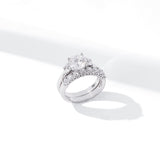Amazon Essentials Sterling Silver Platinum Plated, Infinite Elements, Cubic Zirconia, Three Stone Ring with Matching Wedding Band, Size 7