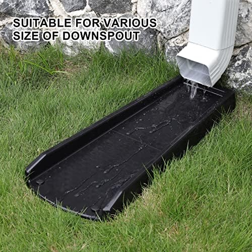 Rain Gutter Downspout Splash Block, Gutter Downspout Extensions for Water Drainage, 24" Gutter Splash Guards Downspout Extender, Fixable Down spout Drain Trays with PE Nails(2 Pack, Black)