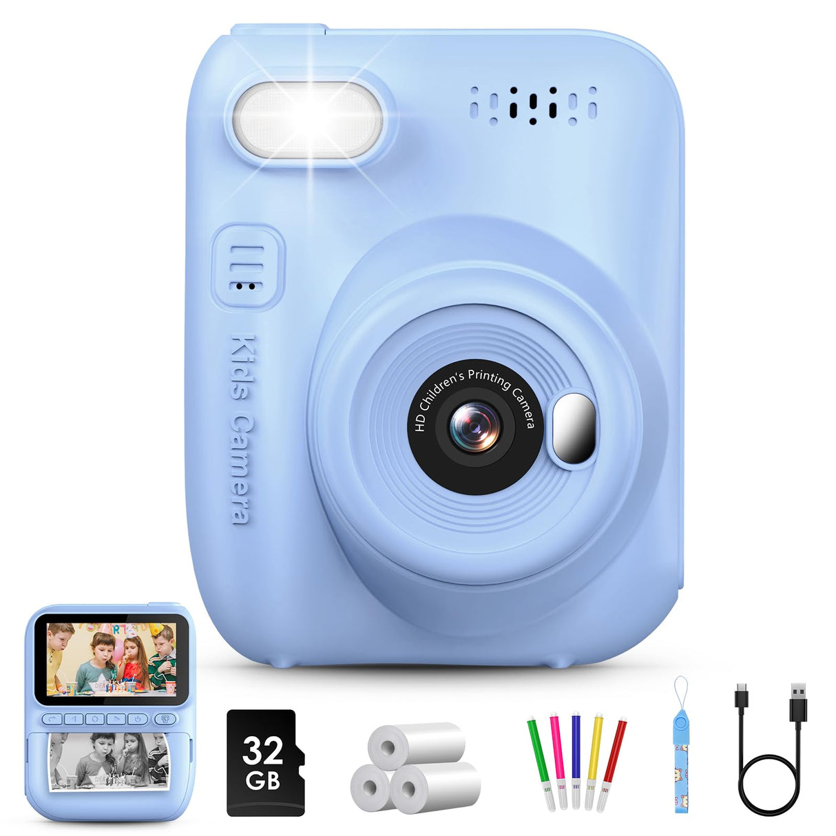 Kids Instant Print Camera, 3.0-inch HD Screen 32MP Photo Instant Digital Camera Christmas Birthday Gifts Toys for Children Girls Boys Age 3-12 - Blue