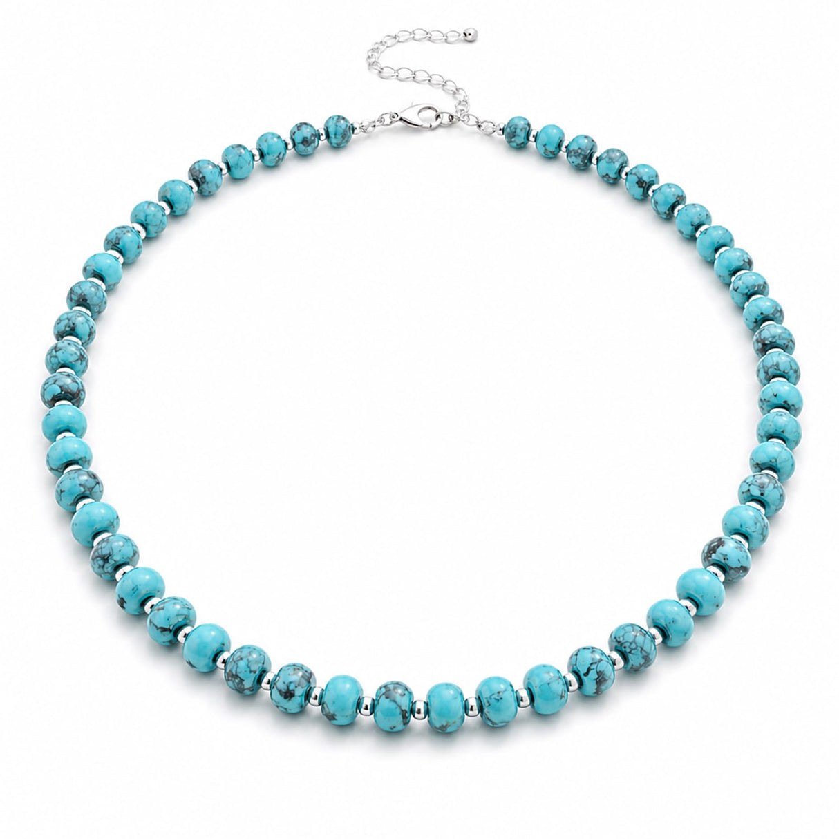 Sheplus 925 Sterling Silver Genuine Turquoise Beaded Necklace for Women