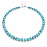 Sheplus 925 Sterling Silver Genuine Turquoise Beaded Necklace for Women