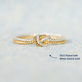 STORYJEWELLERY 925 Sterling Silver Rings for Women, Two Tone Knot Rings for Women, Dainty Gold and Silver Mixed Metal Ring, Mixed Metal Jewelry, Unique Gifts for Mom Daughter Sister or Friend, Size 7