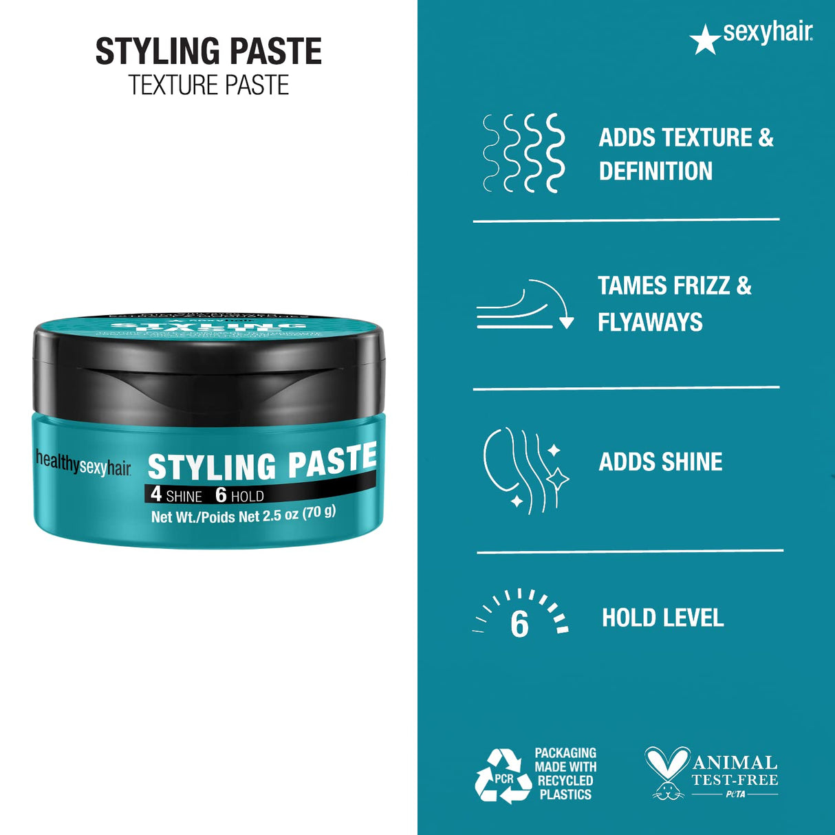 SexyHair Healthy Styling Paste Texture Paste, 2.5 Oz | Medium, Pliable Hold and Control | Satin Finish | All Hair Types