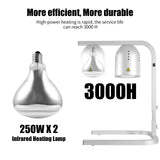 VORIGY Heat Lamp for Food, with Two 250W Bulbs for Fast and Even Heating, Food Heat Lamp with Adjustable Height Stand, Commercial Food Warmer Lamp for Home, Fast Food Restaurant, Buffet, Bakery Silver