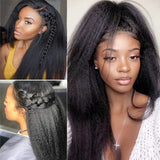 Ladoux 13x6 Lace Front Kinky Straight Wig HD Transparent Yaki Straight Frontal Closure Human Hair Wigs for Women 20Inch 180% Density Glueless Wig Pre Plucked With Baby Hair