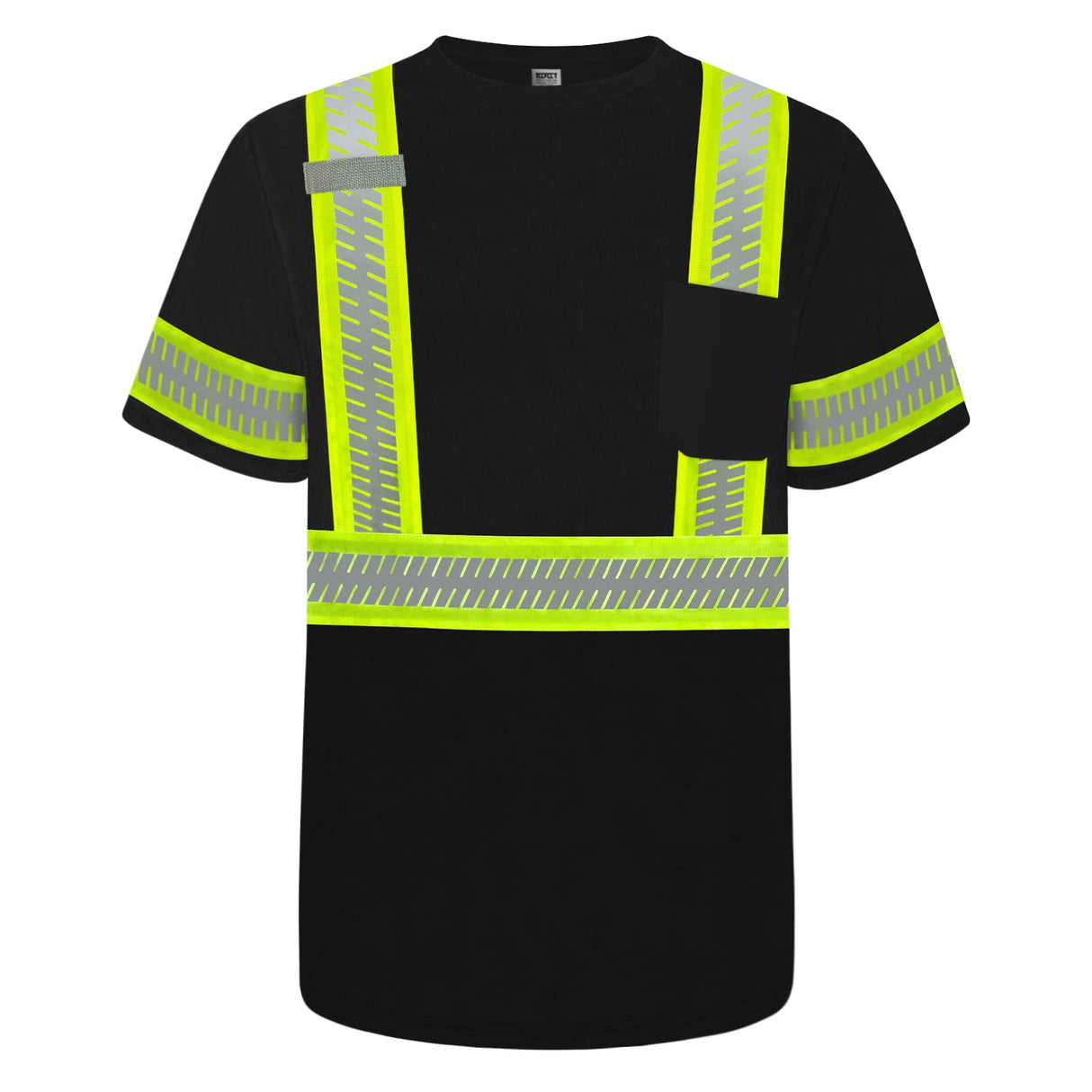 TCCFCCT High Visibility Shirts for Men Class 3 Hi Vis Reflective Safety Shirts for Men Women, Short Sleeve Construction Work Shirts with Green Extend Edge, Meet ANSI, Durable & Breathable, DT-Black L