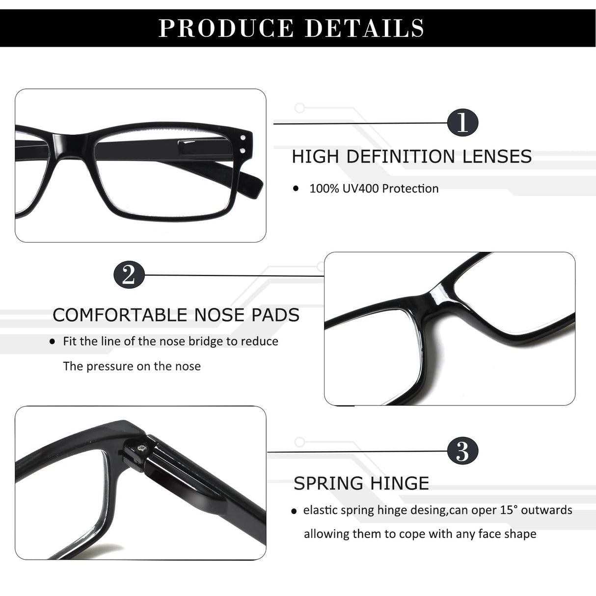 NORPERWIS Reading Glasses 6 Pairs Quality Readers Spring Hinge Glasses for Reading for Men and Women (6 Pack Mix Color -3, 2.00)