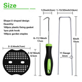 100Pcs Garden Stakes Staples + 100Pcs Gasket, Bakulyor 6 Inch Lawn Landscape Staples 11 Gauge U Shaped Galvanized Landscape Pins, Heavy Duty Yard Ground Pin for Weed Barrier Sod Fabric Decorations