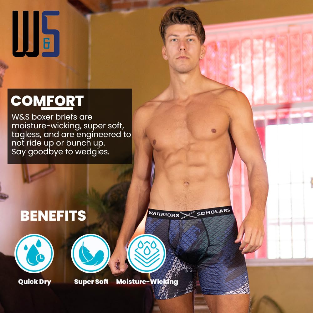 Warriors & Scholars Boxer Briefs For Men Pack Of 6, Ultra Soft, Breathable Quick Dry, Moisture-Wicking Mens Underwear, AM20FF XL