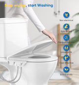 Ultra-Slim 3-in1 Bidet, Warm Water, Self-Cleaning, Posterior&Feminine Wash-(Retractable Dual Nozzles), Non-Electric Bidet Attachment for Toilet Seat, Adjustable Water Pressure, Stainless Steel Inlet
