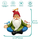 RAYWER Solar Powered Gnome with Red Hat and 3 Birds, Resin Garden Ornament with LED Light, Lawn Figurine Outdoor Decoration Statue (Gnome with 3 Birds)