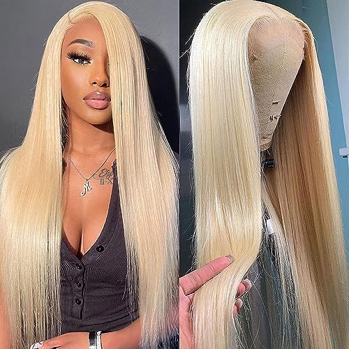 CGCFOYM Blonde 613 Lace Front Wig Human Hair 13x4 HD Transparent Straight Pre Plucked Frontal Wigs 180% Density