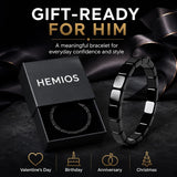 Hemios Hematite Bracelet Men - Reignites Masculine Energy, Natural Hematite Stone Beaded Stretch Healing Bracelets Valentines Birthday Anniversary Christmas Jewelry Gifts for Him