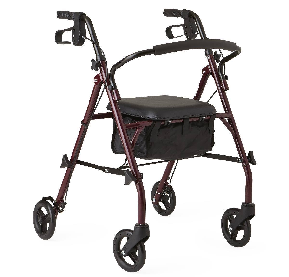 Medline Steel Rollator Walker with Seat, Burgundy, 350 lb. Weight Capacity, 6” Wheels, Foldable, Adjustable Handles, Rolling Walker for Seniors, Walker for Mobility Impaired