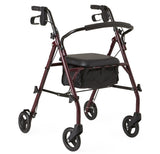Medline Steel Rollator Walker with Seat, Burgundy, 350 lb. Weight Capacity, 6” Wheels, Foldable, Adjustable Handles, Rolling Walker for Seniors, Walker for Mobility Impaired