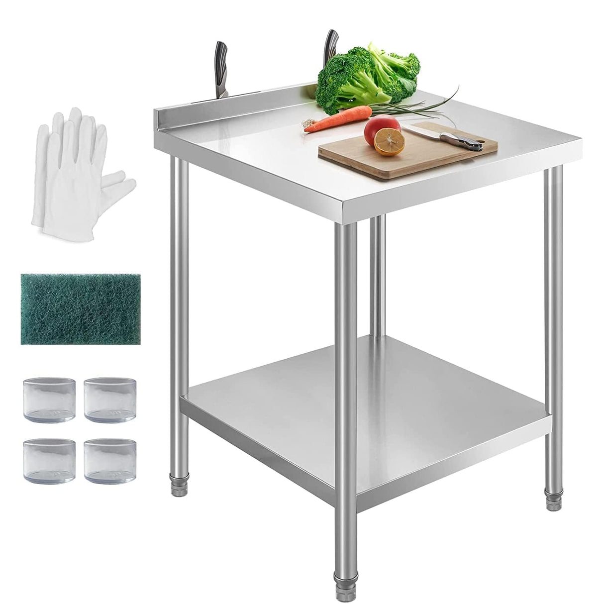 HXCFYP NSF Stainless Steel Table for Prep & Work with Backsplash 24x18 Inches, Metal Commercial Kitchen Table with Under Shelf and AdjustableTable Foot for Restaurant, Home and Hotel