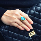 FUN JEWELS 18K Gold Plated Color Change Mood Ring for Women Adjustable
