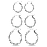 3 Pairs Sterling Silver Hoop Earrings Small Hoops for Women 15/20/25mm