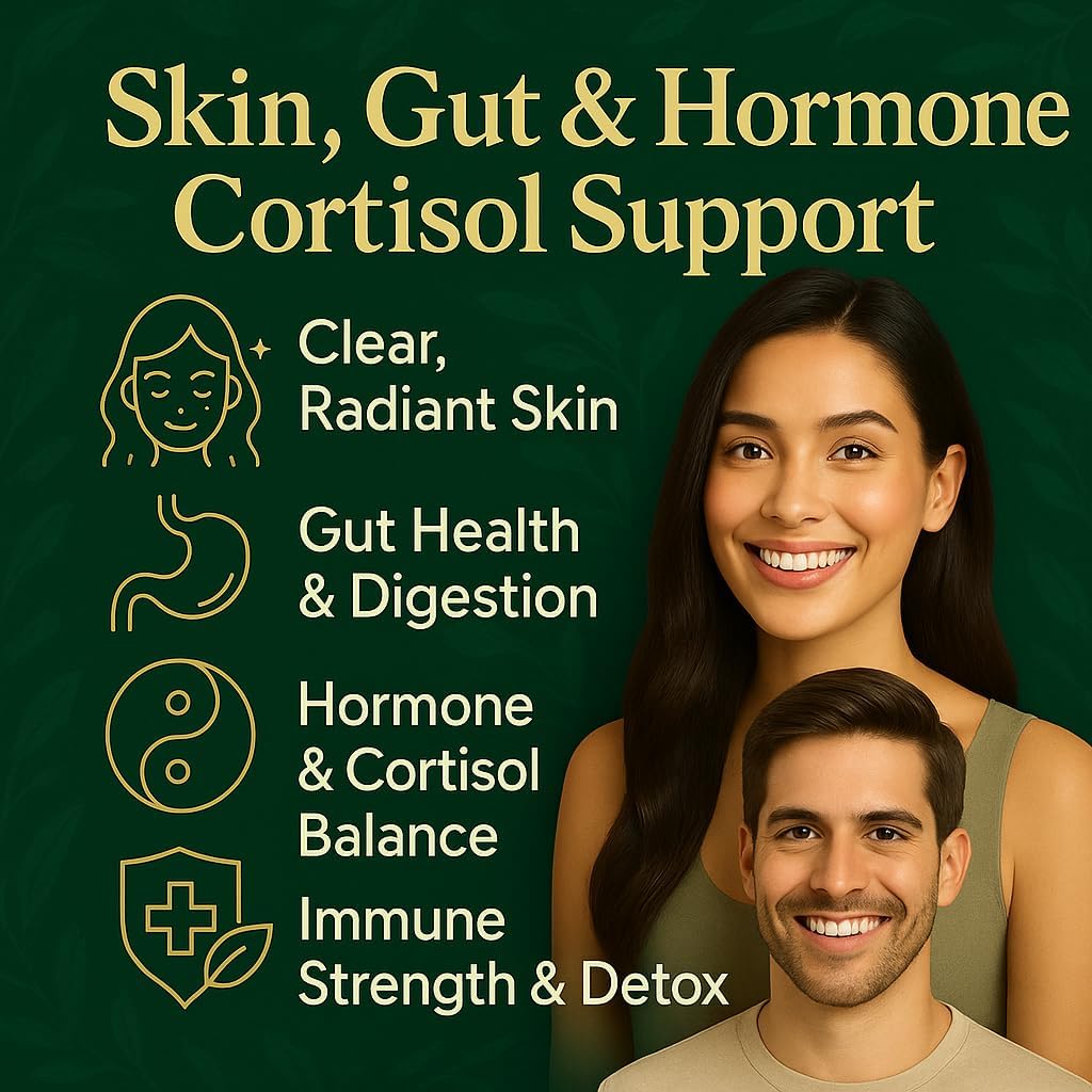 39-in-1 Skin, Gut & Hormone | Cortisol Support – with DIM, Zinc, Probiotics, Ashwagandha, Turmeric & Antioxidants – Clinically-Backed Supplement for Women & Men – Acne, Immune & Detox – 90 Capsules
