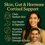 39-in-1 Skin, Gut & Hormone | Cortisol Support – with DIM, Zinc, Probiotics, Ashwagandha, Turmeric & Antioxidants – Clinically-Backed Supplement for Women & Men – Acne, Immune & Detox – 90 Capsules