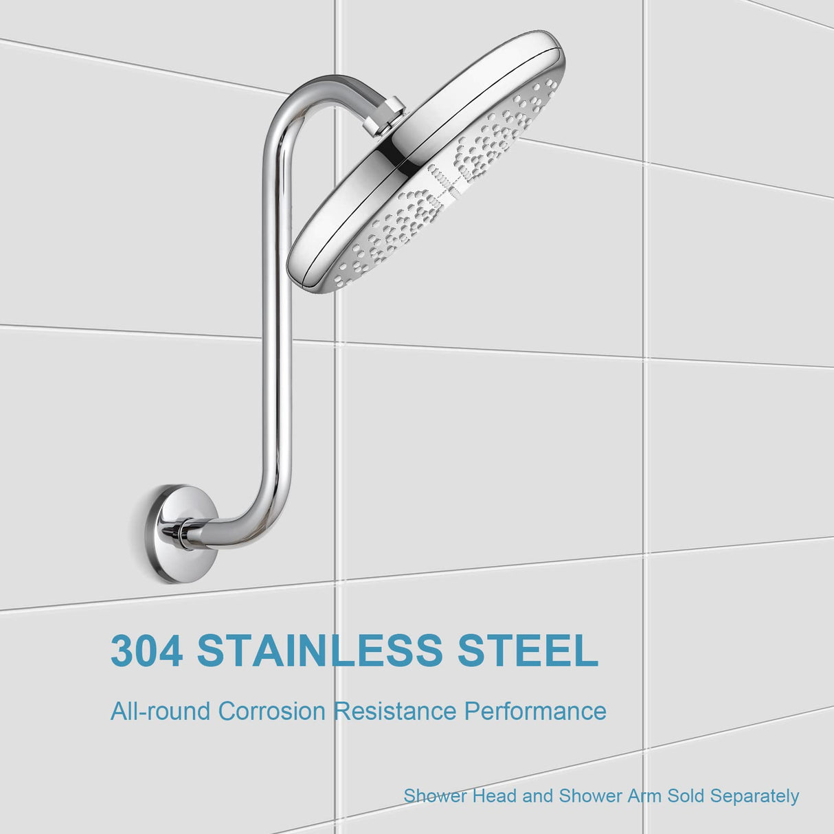 OFFO Shower Head Extension Arm 12 in, S Shaped Shower Arm with Flange High Rise Goose Neck Shower Arm Extension Chrome Finish