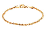Barzel 18K Gold Plated 3MM Rope Chain Bracelet For Men & Women, Made in Brazil