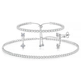 Luxval Tennis Necklace Set for Women Tennis Bracelets Diamond Earrings Sterling Silver Necklace Wedding Jewelry for Bride Silver Jewelry Sets for Women Gift