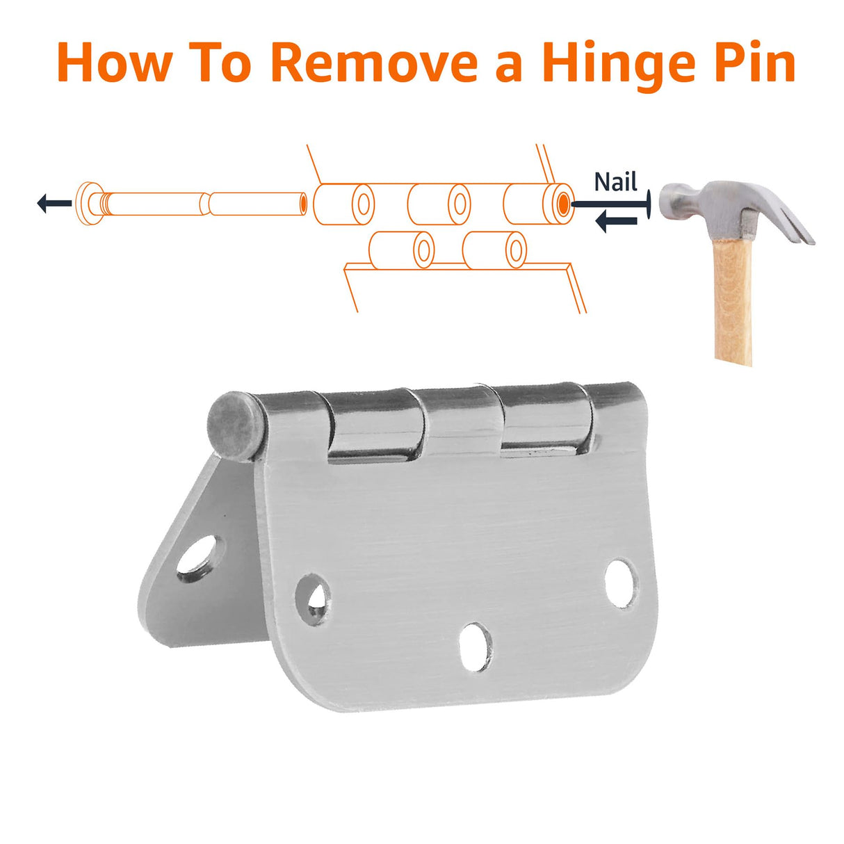 Amazon Basics Rounded Interior Door Hinges with Screws, 3.5" x 3.5", Satin Nickel, Curved Corners, 18-Pack