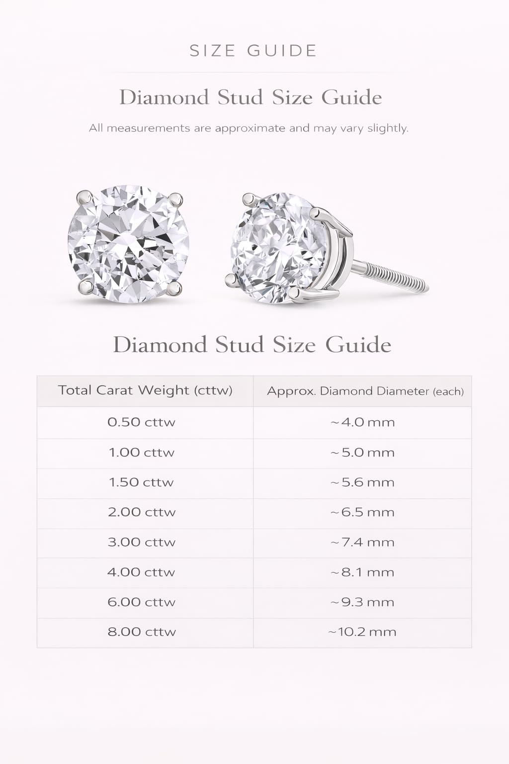 The Diamond Channel CERTIFIED 1 to 12 Carat LAB GROWN Solitaire Diamond Stud Earrings Round Cut 4 Prong Screw Back (F-G Color, VS1-VS2 Eye Clean Clarity)