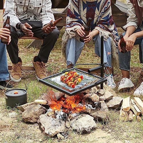 VEVOR Swivel Campfire Grill, Fire Pit Grill Grate over Fire Pits, Heavy Duty Steel Grill Grates, 360° Adjustable Open Fire Outdoor Cooking Equipment, Portable Camp Fire Racks for Camping Outdoor BBQ