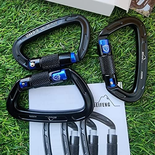 25KN Auto Locking Carabiner - UIAA Certified Heavy Duty Climbing Carabiners for Rock Climbing, Camping, Rappelling, Hunting, Rescue Equipment - Professional Carabiner Clips (Black)