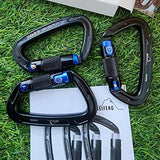 25KN Auto Locking Carabiner - UIAA Certified Heavy Duty Climbing Carabiners for Rock Climbing, Camping, Rappelling, Hunting, Rescue Equipment - Professional Carabiner Clips (Black)