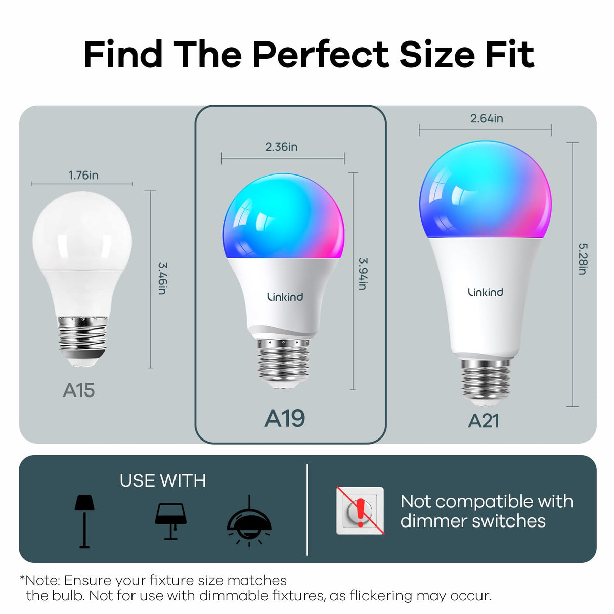 Linkind Matter Smart Light Bulb, WiFi Smart Bulbs, Work with Apple Home, Siri, Alexa, Google, SmartThings, AiDot, RGBTW Color Changing Bulbs Mood Lighting, Music Sync, A19 E26 60W, 2.4Ghz WiFi 6 Pack
