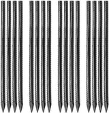 16 inches Ground Rebar Stakes (16 pcs) Heavy Duty Metal Spikes for Concrete Timber Garden Plant, Long Straight Steel Stakes for Tent, 3/8" Thickness Ground Anchors with Chisel Point End, Black