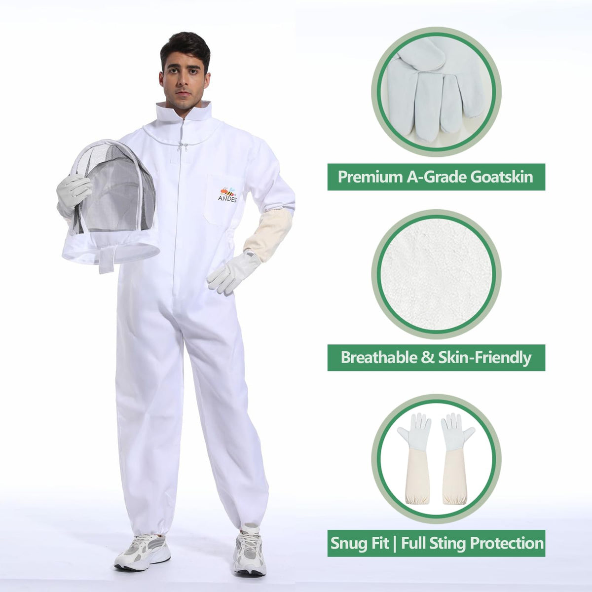 ANDES Sting Proof Bee Suit with Gloves & Fencing Veil, XL(Fits 5'11"-6'3")