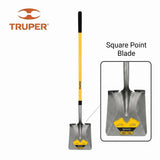 Truper Tru Pro Square-Point Shovel, 48-Inch Fiberglass Handle with 9-Inch Cushion Grip, Heavy-Duty Professional Digging & Transfer Shovel (Model PCL-F / 31199)