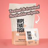 MightyGood. Wipe That Tush On-The-Go Flushable Wet Wipes - 4 Pack, 120 Wipes - Individually Wrapped Extra-Large Wipes with Aloe - Hypoallergenic & Unscented - Septic and Sewer Safe