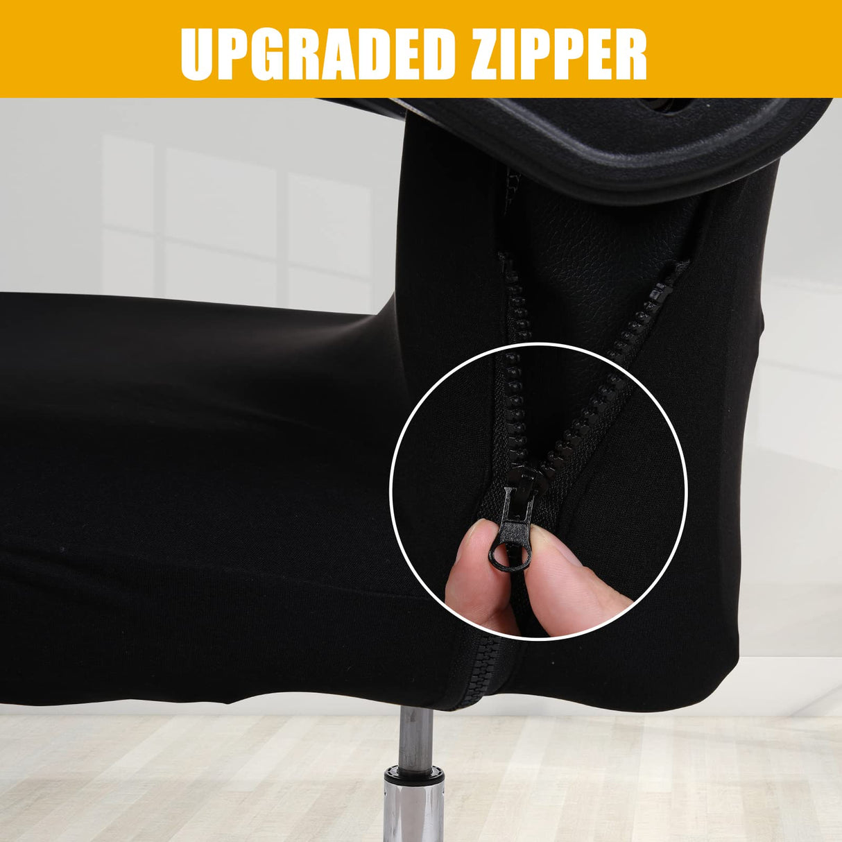 Smiry Stretch Printed Office Computer Chair Covers, Universal Desk Rotating Chair Slipcovers Removable Washable, Soft Fit Anti-Dust Spandex Protector Cover with Zipper, Black